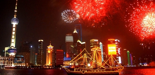 Novoroční oslavy v Šanghaji. 