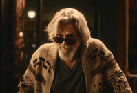Jeff Bridges jako kultovní postava The Dude v reklamě na pivo. 